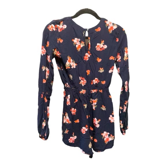 Abercrombie & Fitch Romper XS Black Red Pink Floral Drawstring top Short - Picture 6 of 8